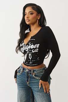 GLITTER RIBBED NOTCH LONG SLEEVE TEE, image 4