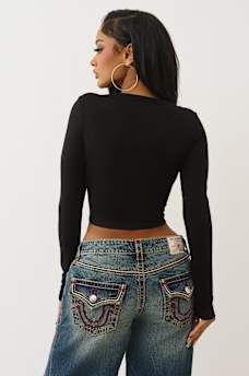 GLITTER RIBBED NOTCH LONG SLEEVE TEE, image 5