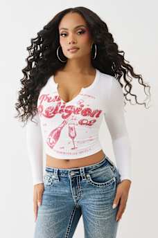 GLITTER RIBBED NOTCH LONG SLEEVE TEE, image 2