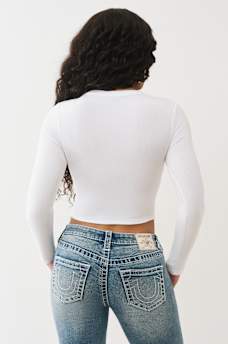 GLITTER RIBBED NOTCH LONG SLEEVE TEE, image 5