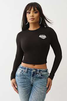 CAMISETA CORTA DE MANGA LARGA CON ESTAMPADO EN RELIEVE Y BRILLANTE, image 2