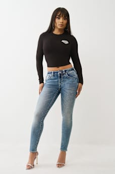 CAMISETA CORTA DE MANGA LARGA CON ESTAMPADO EN RELIEVE Y BRILLANTE, image 3