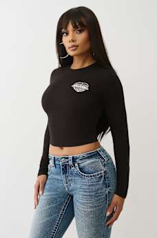 CAMISETA CORTA DE MANGA LARGA CON ESTAMPADO EN RELIEVE Y BRILLANTE, image 4