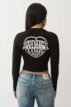 CAMISETA CORTA DE MANGA LARGA CON ESTAMPADO EN RELIEVE Y BRILLANTE, image 5