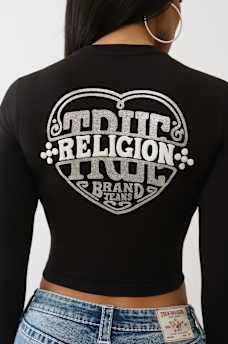 CAMISETA CORTA DE MANGA LARGA CON ESTAMPADO EN RELIEVE Y BRILLANTE, image 1