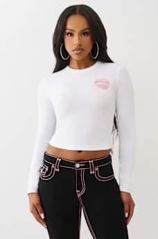 CAMISETA CORTA DE MANGA LARGA CON ESTAMPADO EN RELIEVE Y BRILLANTE, image 2