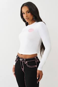 CAMISETA CORTA DE MANGA LARGA CON ESTAMPADO EN RELIEVE Y BRILLANTE, image 4