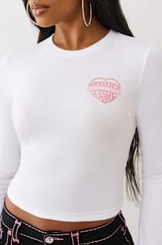 CAMISETA CORTA DE MANGA LARGA CON ESTAMPADO EN RELIEVE Y BRILLANTE, image 5