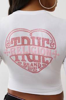 CAMISETA CORTA DE MANGA LARGA CON ESTAMPADO EN RELIEVE Y BRILLANTE, image 1