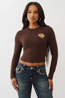 CAMISETA CORTA DE MANGA LARGA CON ESTAMPADO EN RELIEVE Y BRILLANTE, image 2