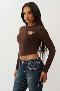 CAMISETA CORTA DE MANGA LARGA CON ESTAMPADO EN RELIEVE Y BRILLANTE, image 4