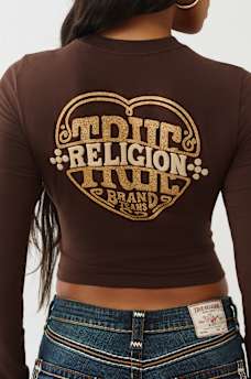 CAMISETA CORTA DE MANGA LARGA CON ESTAMPADO EN RELIEVE Y BRILLANTE, image 1