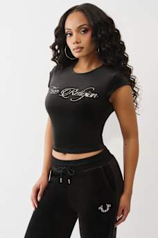 VELOUR CRYSTAL LOGO BABY TEE, image 4