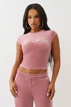 VELOUR CRYSTAL LOGO BABY TEE, image 2