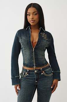 DENIM DOUBLE ZIP JACKET, image 1