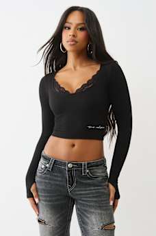 SEAMLESS LACE SCOOP NECK LONG SLEEVE TOP, image 2