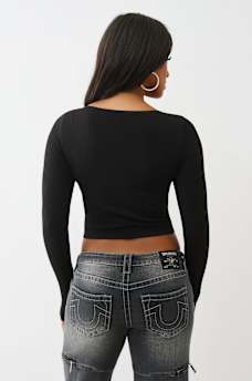 SEAMLESS LACE SCOOP NECK LONG SLEEVE TOP, image 5