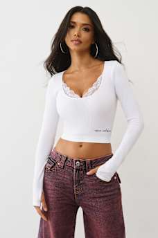 SEAMLESS LACE SCOOP NECK LONG SLEEVE TOP, image 2