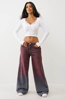 SEAMLESS LACE SCOOP NECK LONG SLEEVE TOP, image 3