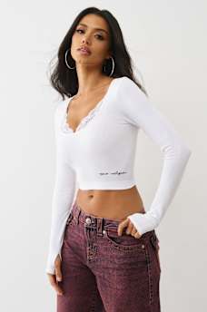 SEAMLESS LACE SCOOP NECK LONG SLEEVE TOP, image 4