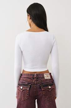 SEAMLESS LACE SCOOP NECK LONG SLEEVE TOP, image 5