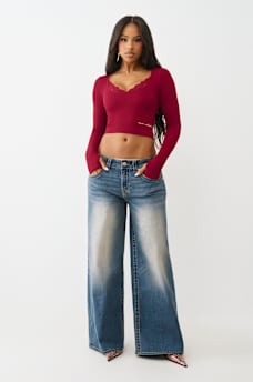 SEAMLESS LACE SCOOP NECK LONG SLEEVE TOP, image 2