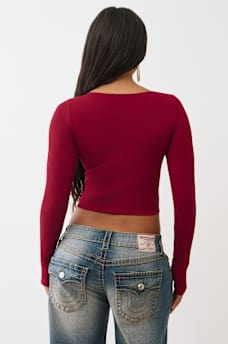 SEAMLESS LACE SCOOP NECK LONG SLEEVE TOP, image 4