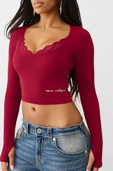 SEAMLESS LACE SCOOP NECK LONG SLEEVE TOP, image 5