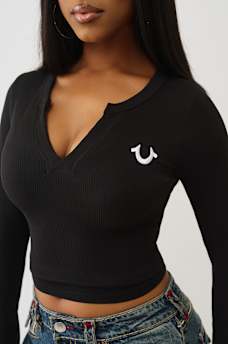 CAMISETA DE MANGA LARGA CON CUELLO EN V SIN COSTURAS, image 1