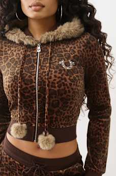 VELOUR FAUX FUR SHRUNKEN ZIP HOODIE, image 5