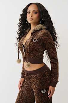 VELOUR FAUX FUR SHRUNKEN ZIP HOODIE, image 7