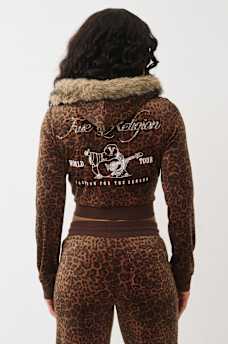 VELOUR FAUX FUR SHRUNKEN ZIP HOODIE, image 8