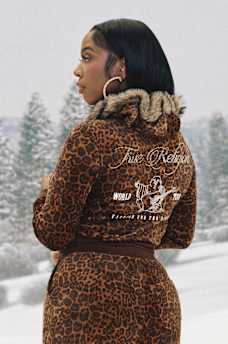 VELOUR FAUX FUR SHRUNKEN ZIP HOODIE, image 1