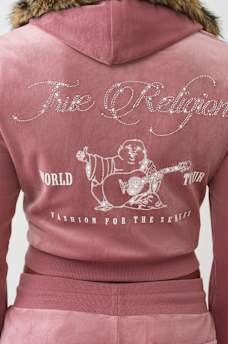 VELOUR FAUX FUR SHRUNKEN ZIP HOODIE, image 2