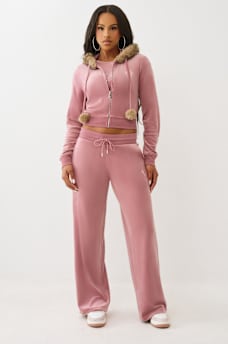 VELOUR FAUX FUR SHRUNKEN ZIP HOODIE, image 4