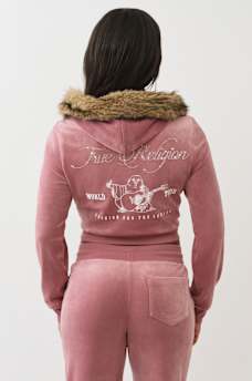 VELOUR FAUX FUR SHRUNKEN ZIP HOODIE, image 7