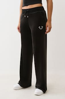 VELOUR CRYSTAL HORSESHOE STRAIGHT LEG SWEATPANT, image 1