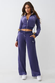 VELOUR CRYSTAL HORSESHOE STRAIGHT LEG SWEATPANT, image 3