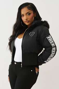 CHAQUETA ACOLCHADA RECORTADA DE PIEL SINT&Eacute;TICA, image 3