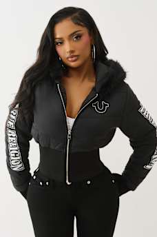 CHAQUETA ACOLCHADA RECORTADA DE PIEL SINT&Eacute;TICA, image 1