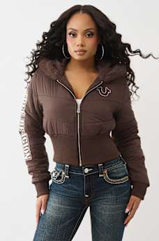 FAUX FUR SHRUNKEN HOODED PUFFER, image 3