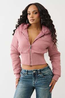 FAUX FUR SHRUNKEN HOODED PUFFER, image 2