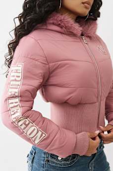 FAUX FUR SHRUNKEN HOODED PUFFER, image 6