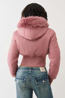 FAUX FUR SHRUNKEN HOODED PUFFER, image 7