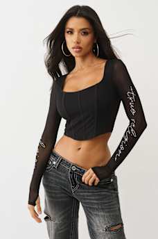 CRYSTAL MESH LONG SLEEVE TOP, image 2