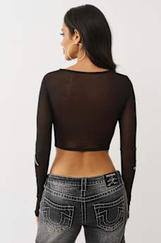 CRYSTAL MESH LONG SLEEVE TOP, image 6