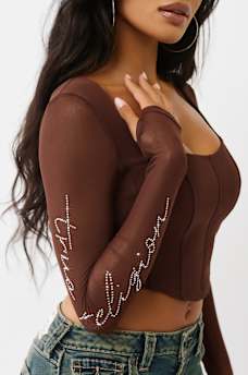 CRYSTAL MESH LONG SLEEVE TOP, image 5