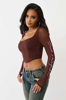 CRYSTAL MESH LONG SLEEVE TOP, image 1