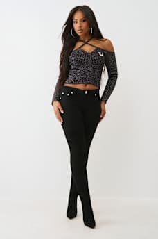 HORSESHOE LUREX CROSS STRAP RIBBED LONG SLEEVE TOP, image 3