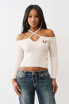 CAMISETA MANGA LARGA CON TIRANTES CRUZADOS DE LUREX CON HERRADURA, image 2